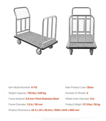 Productafbeelding van Bagagewagen, draagvermogen voor zware lasten, soepele werking, 750 LBS, 750 LBS