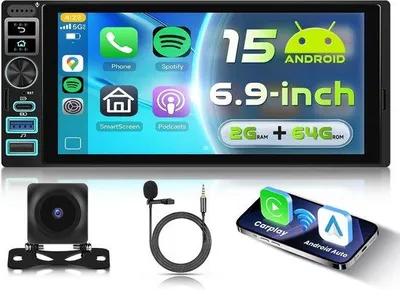 Productafbeelding van Autostereo 6.9 inch - Android 15 - Bluetooth en Wi-Fi - Eenvoudige app-installatie