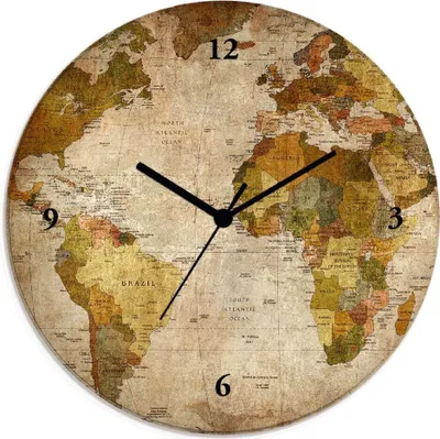 Produktbild von ARTland Glas Wanduhr Quarzuhr - schwarzer Zeiger Weltkarte Größe: 30x30 cm