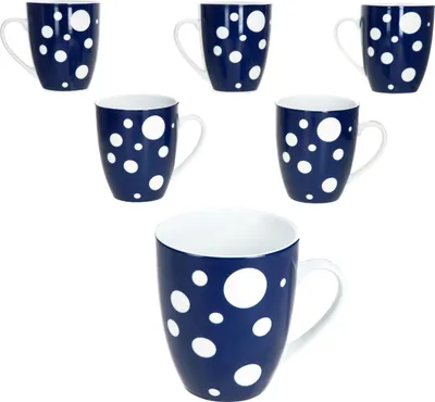 Produktbild von Pula dunkelblau Punkte 6er Set Kaffeebecher 300ml Porzellan-Tasse 6 Pers. Tee gepunktet