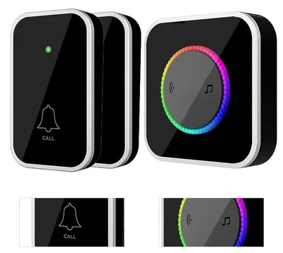 Produktbild von Kabellose Türklingel mit 45 Melodien, 7-farbigen LED-Leuchten, 2 Sender, für Haus, Wohnung oder Büro