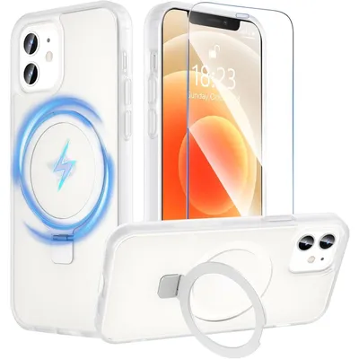 Immagine prodotto di Custodia protettiva con supporto per iPhone 12/12 Pro, trasparente opaca, compatibile con MagSafe, resistente agli urti