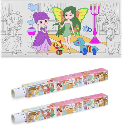 Produktbild von Relaxdays Ausmaltischdecke Kinder, 2er Set, Malpapier 3 m, selbstklebend, Prinzessin, Zeichenrolle malen, Papier, weiß
