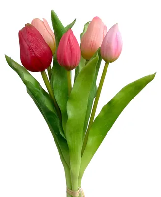 Produktbild von Künstlicher Tulpenbund, 5 Tulpen 30cm, Kunstblume Frühling Rosa-Pink