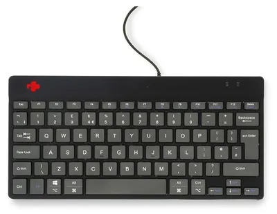 Produktbild von R-Go Tools Ergonomische Tastatur R-Go Compact Break, kompakte Tastatur mit Pausensoftware, QWERTY (UK), Kabelgebunden, Schwarz, Mini, Kabelgebunden, USB, Scherenschalter, QWERTY, Schwarz