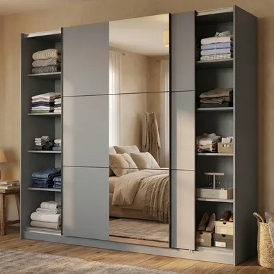 Image de Sorgono - Armoire Grande, 237x210h cm Noir Anthracite, Portemanteau