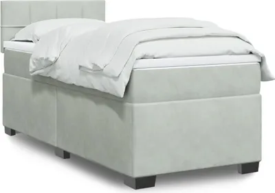 Produktbild von Design Boxspringbett mit Matratze Hellgrau 90x200 cm Samt, Klassische Betten 2024 Neu