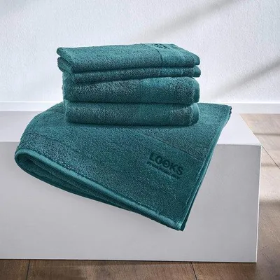 Produktbild von Unyqoos® Handtuch 50×100 cm – 100% Baumwolle, 550 g/m², saugstark & schnell trocknend, weiches Handtuch mit Aufhängeschlaufe und Logo-Stickerei, Türkis