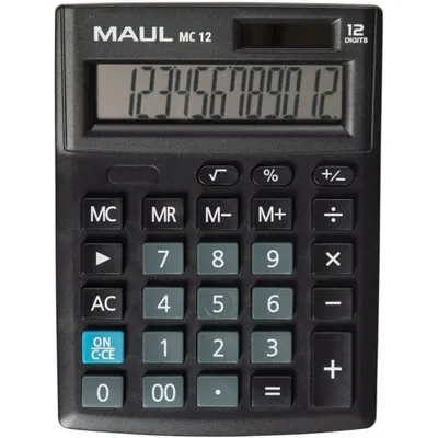 Image de Calculatrice de bureau MAUL MC 12 affichage LCD 1 ligne, 12 chiffres pile solaire 13.7 x 10.3 x 3.1 cm noir
