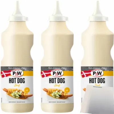 Produktbild von P&W Original Dänischer Hot Dog Senf 3er Pack (3x900g Flasche) + usy Block