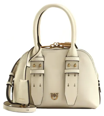 Image de PINKO sac à main sac à épaule bandoulière Bowling Bag Zip Mini Vitello White + White + Antique Gold écru