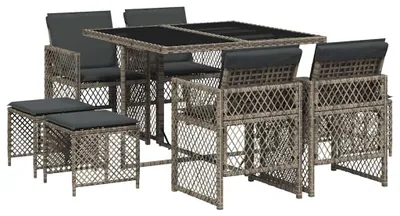 Productafbeelding van vidaXL 9-delige tuinset met kussens, grijs, polyrotan
