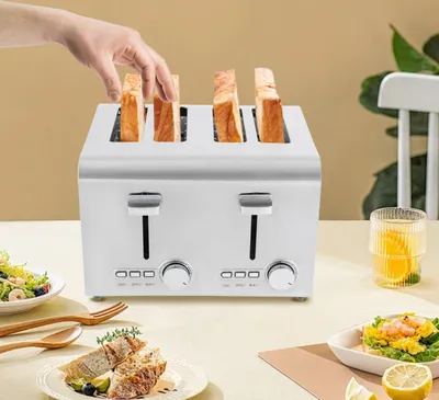 Obrázek produktu pro Topinkovač, 4 plátky, kuchyňský, snídaňový, topinkovač z nerezové oceli, stříbrný