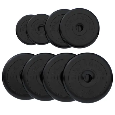 Produktbild von GORILLA SPORTS® Hantelscheiben - 27,5kg Gewichte, 30/31mm Bohrung, Gusseisen, Gummiert, Schwarz - Gewichtsscheiben, Hantelset