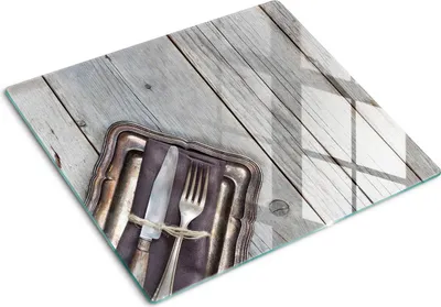 Obrázek produktu pro Kryt varné desky – Kryt na indukční desku – Ochranná skleněná deska – 60x52 cm – Skleněné ochranné desky na sporák –Tvrzené sklo –Příbory na prknech