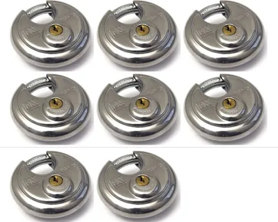 Produktbild von 8 x Rundes Vorhängeschloss 70 mm - Gleichschliessend - mit 16 Schlüssel