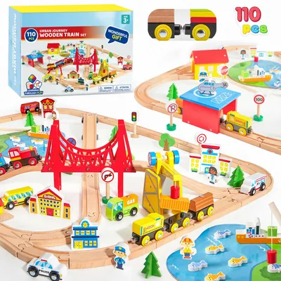 Produktbild von Zugset mit Schienen - Eisenbahnspielzeug - 110 Teile - Magnetische Züge - Stadtlandschaft - Kunststoff - Für Kinder von 6–12 Jahren