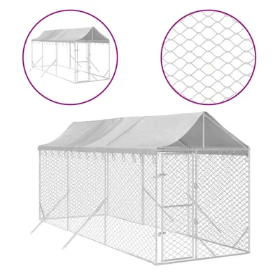 Produktbild von Outdoor-Hundezwinger mit Dach Silbern 2x6x2,5m Verzinkter Stahl
