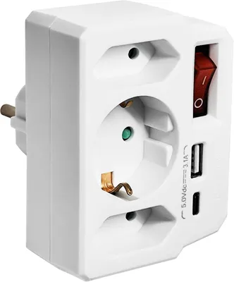 Obrázok produktu pre Zásuvková skrinka s vypínačom a USB-C portom - 3-zásuvková, vertikálna, bez kábla