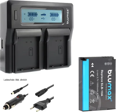 Produktbild von 1x Akku + Lader für Samsung SLB-10A WB550,  WB690,  WB710, WB750 1000 mAh