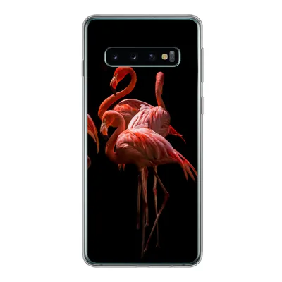 Produktbild von MuchoWow® Handyhülle Schutzhülle Hülle für Samsung Galaxy S10 Flamingos - Vögel - Federn - Schwarz Silikon Softcase Handy Hülle - Handytasche