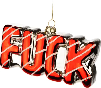 Productafbeelding van BRUBAKER FUCK - Tekst in rood en wit - Handgeschilderde kerstbal van glas - Gemondblazen kerstornament in kerstthema