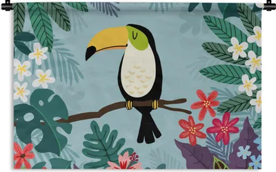 Produktbild von MuchoWow® Wandteppich Wandbehang Tukan - Pflanzen - Kinder - Tiere - Kinder 90x60 cm Tapisserie Dekoration Wandtuch - Wandskulpturen - Bildteppich