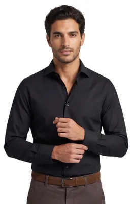 Produktbild von Ledub Hemd schwarz Stretch-Baumwolle