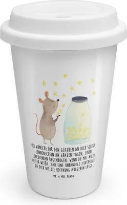 Produktbild von Mr. & Mrs. Panda Thermobecher Maus Sterne - Weiß - Geschenk, Geburt, To Go, Coffee Becher, Kindergeburtstag, Geburtstag, Taufe, Lustige Sprüche, Schwangerschaft