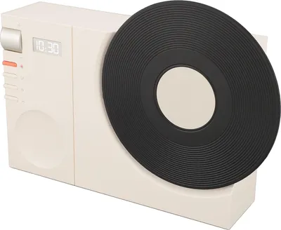 Produktbild von Vintage BT-Lautsprecher, Tischplatte, Retro-Uhr, drehbar, Plattenspieler-Form, für Zuhause, Büro, Weiß
