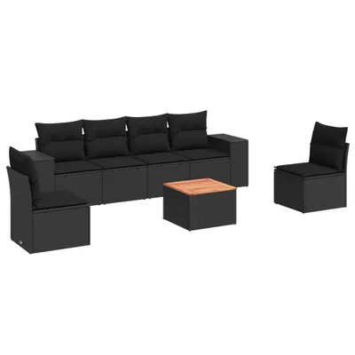 Produktbild von vidaXL 7-tlg. Garten-Sofagarnitur mit Kissen Schwarz Poly Rattan