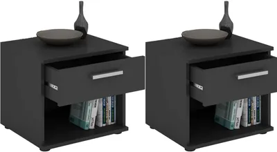 Produktbild von Nachttisch MARY im 2er Set Nachtschrank Nachtkommode in schwarz mit Schublade und offenem Fach