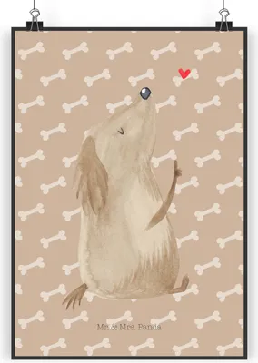 Produktbild von Mr. & Mrs. Panda Bild Hund Liebe DIN A3 - Hundeglück - Geschenk, Hunde, Hundeliebe, kunstdruck poster, Sprüche, Herz, Wanddekoration, wanddeko, Plakat, drucke
