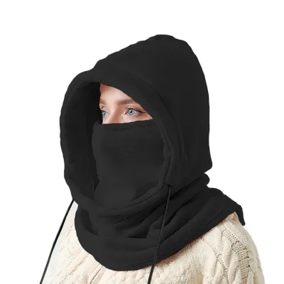 Produktbild von Damen Fleece-Fahrradmütze, Schal, Kordelzug, Camping, Radfahren, Ski, Sturmhaube, Totenkopf, Kapuzenmütze, Mütze, Halstuch, Kapuze, Vollkopfbedeckung, Schal, Halswärmer, Einheitsgröße, Schwarz