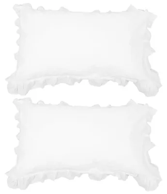 Immagine prodotto di Copri cuscini con volant, 2 pezzi, 56x82 cm, colore bianco, in cotone