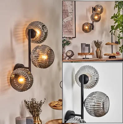 Produktbild von Villamare Wandlampe aus Metall/Riffelglas in Schwarz/Rauchfarben