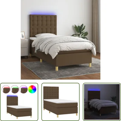 Produktbild von The Living Store Boxspringbett mit Matratze & LED Dunkelbraun 90x190 cm Stoff