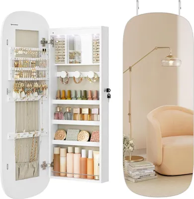 Produktbild von Songmics Schmuckschrank Spiegelschrank LED Beleuchtung abschliessbar Weiss