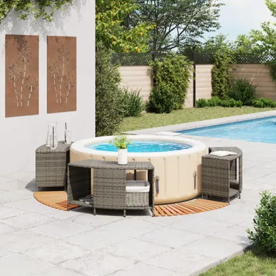 Produktbild von vidaXL Whirlpool-Umrandung Grau Poly Rattan und Massivholz Akazie