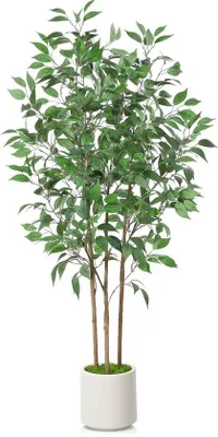 Produktbild von Kunstficusbaum 150cm weiß für Hausdekor mit Keramiktopf