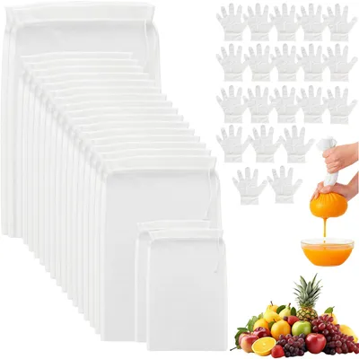 Nussmilchbeutel 20 Stück, 3 Größen, 100 Mesh, Nylon, wiederverwendbar