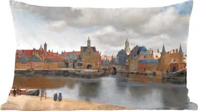 Produktbild von MuchoWow® Zierkissen Sofakissen Wohnzimmer Dekokissen 60x40 cm Vermeer - Stadt - Alte Meister - Kunst - Kopfkissen - Polster mit Foto