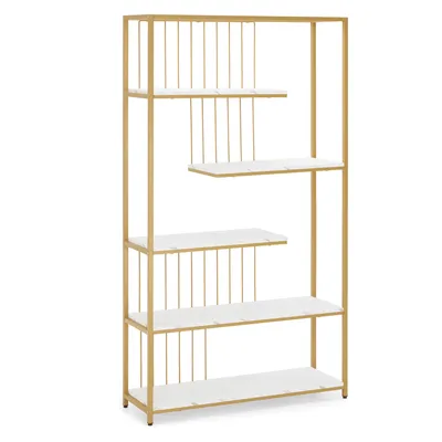 Produktbild von Bücherregal, Standregal, Büroregal mit Metallrahmen, Regal für Büro, Wohnzimmer, Schlafzimmer, Küche, ,5177 Marmor-Weiß