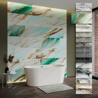 Produktbild von HEXIM Marmorplatten Optik 9 Stück 78x39cm SPC Kunststoff Innen & Außenbereich Granit Steinoptik - Duschrückwand Küchenrückwand Designpaneel für TV Hintergrundwand (2,74 m² 80118) B-Serie