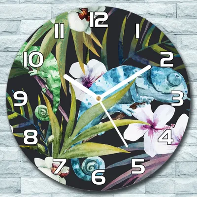 Produktbild von Wanduhr aus Glas Rund fi 30 Exotisches Chamäleon Quarz Deko Schlafzimmer Büro