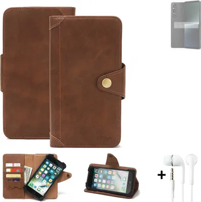 Produktbild von K-S-Trade Handyhülle + Kopfhörer kompatibel mit Sony Xperia 1 V Schutz Hülle Walletcase Bookstyle Tasche Case Handytasche Wallet Flipcase Cover PU