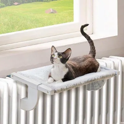 Produktbild von Famanu Katzenbett für Fenster - Verstellbar - Grau - Bis 18 kg - 55 x 35 cm