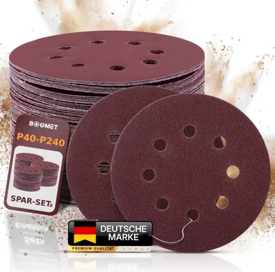 Produktbild von BOOMET Schleifpapier 125mm Klett Set · P60 P80 P100 P120 P240 je 20Stück · 8 Loch Schleifscheiben für Exzenterschleifer 125 Schleifpads in Körnung 40