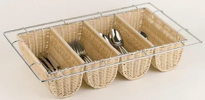 Produktbild von APS 11965 Besteckbehälter GN 1/1  BUFFET, 53 x 32,5 cm, Höhe 10 cm, Poly-Rattan mit verchromten Drahtgestell