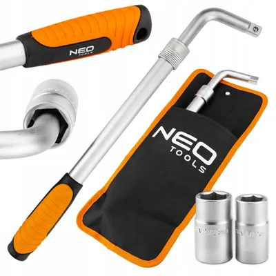 Produktbild von NEO TOOLS Teleskop Radmutternschlüssel Set inkl. Doppelsteckschlüsseleinsätze 17 x 19 mm und 21 x 23 mm